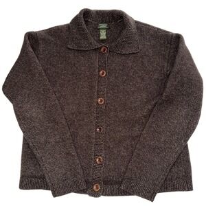 LL Bean Brown Lambs wool Angora Rabbit Blend Collared Cardigan Sweater Womens SM